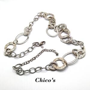 Chico's Rustic Silver Tone Circle Link Belt, Long Necklace, 40 Inches